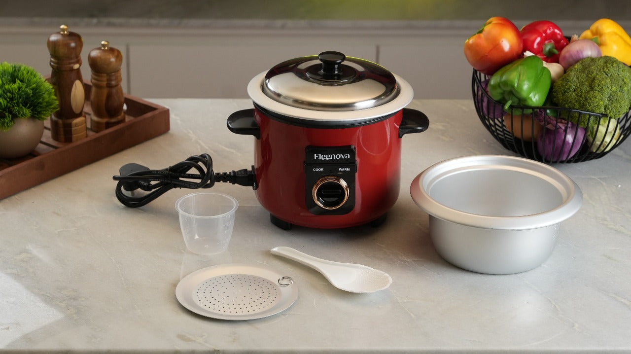 Eleenova Rice Cooker | Harmony 0.6 L | Keep Warm Function | 2 Aluminum Bowls Included | Detachable Power Cord for Easy Storage | Precise Thermostat Control