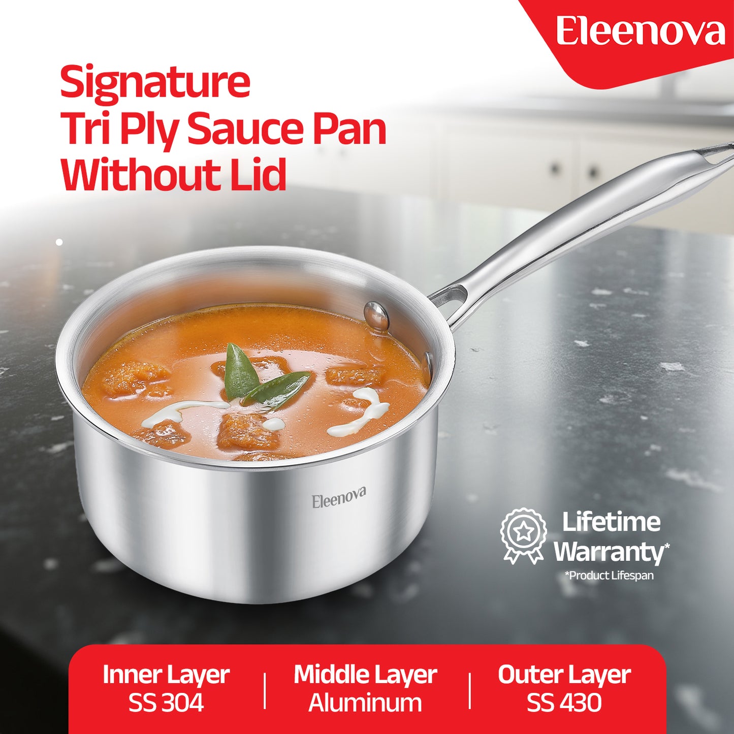 Eleenova Signature Tri Ply Sauce Pan 16 cm