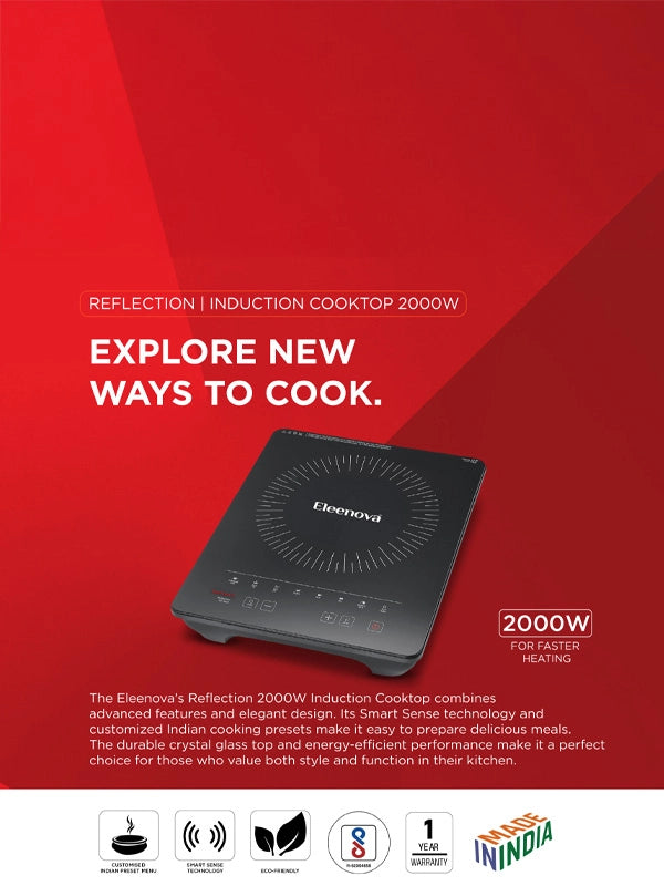 Reflection 2000 W Superior Crystal Glass Soft Touch Induction Cooktop