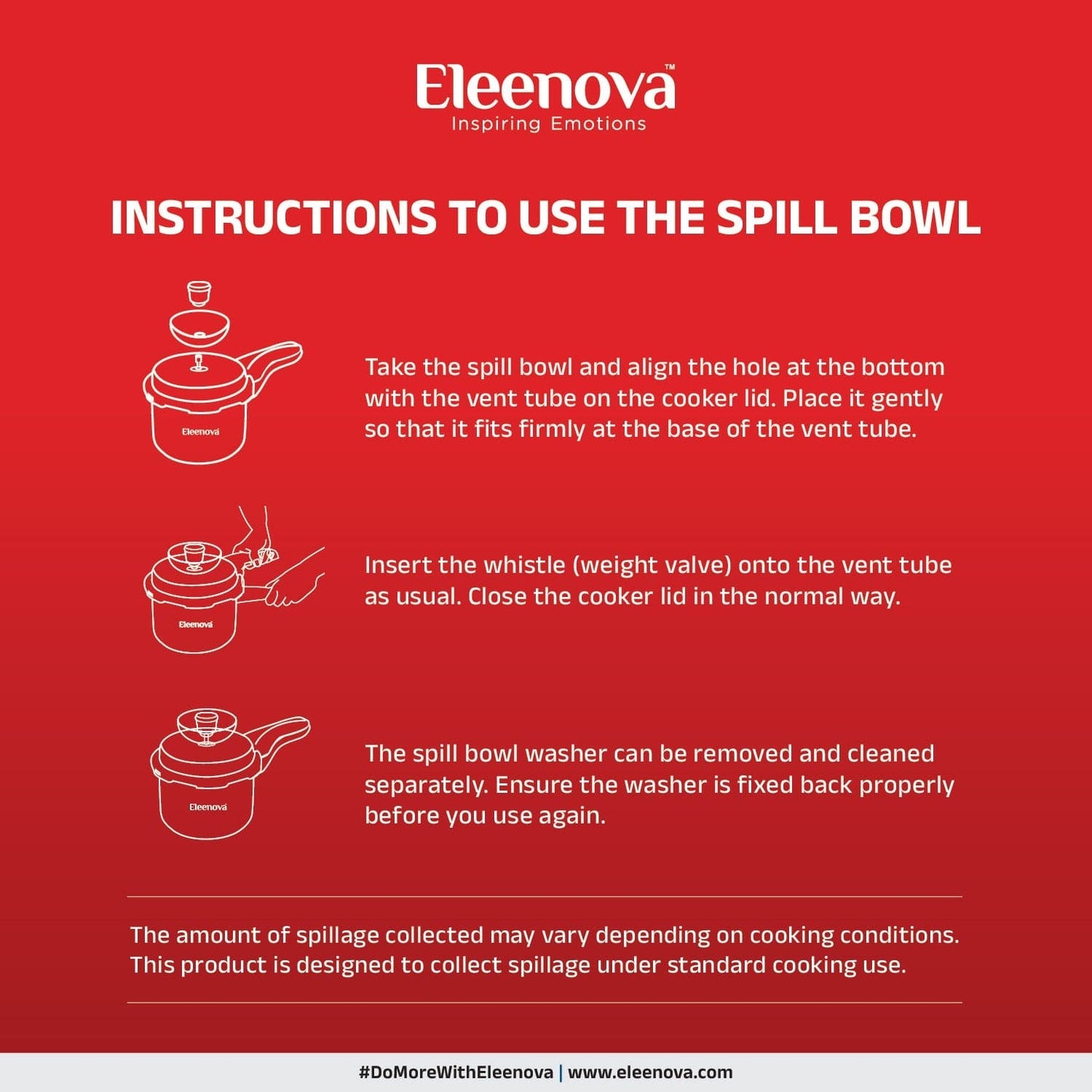 Eleenova Triply Pressure Cooker 5 L | World's First Pressure Cooker with Spill Bowl-Patent Applied | 5 Year Warranty | ISI Certified| Tri Ply Stainless Steel Body | Metallic Safety Plug| Food Safe Nitrile Gasket | Serves 4-6 People