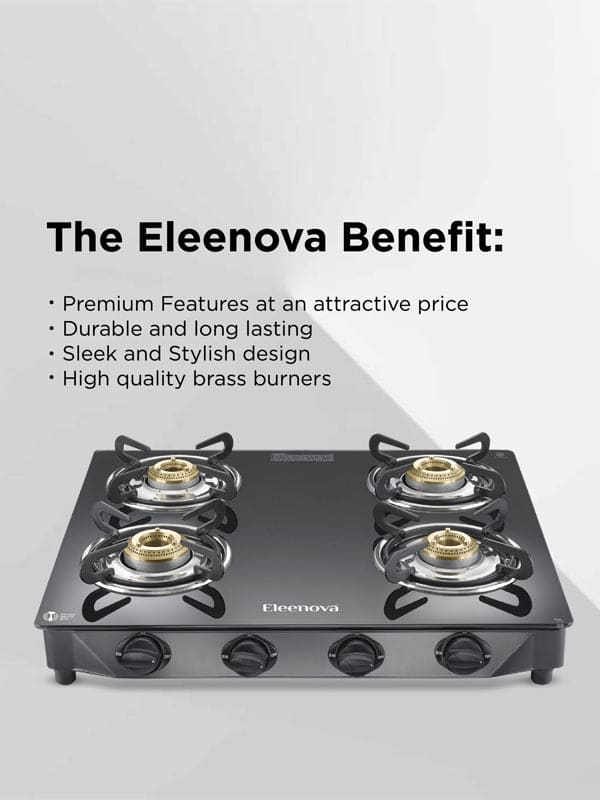 Reflex Glasstop Gas Stove With 4 Brass Burners