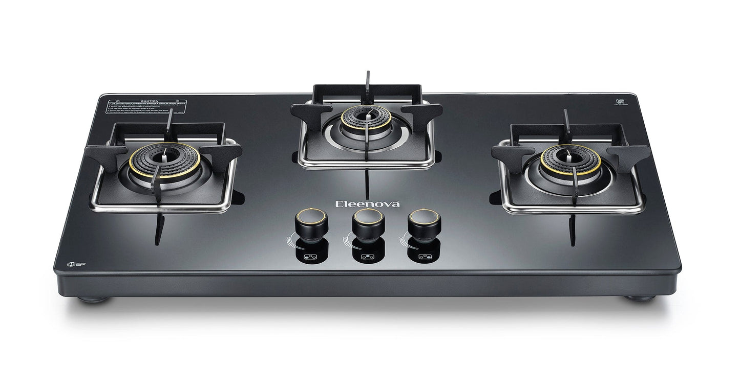 Eleenova Neo Gas Stove Range | Neo 3B & Neo 3B Auto Ignition | Ultra Slim Design | Teknotuf Superior Glass | Premium Brass Burners | Pan Support with Flame Guard | 360° Rotating Inlet Nozzle | ISI Certified | 5 Year Glass Warranty