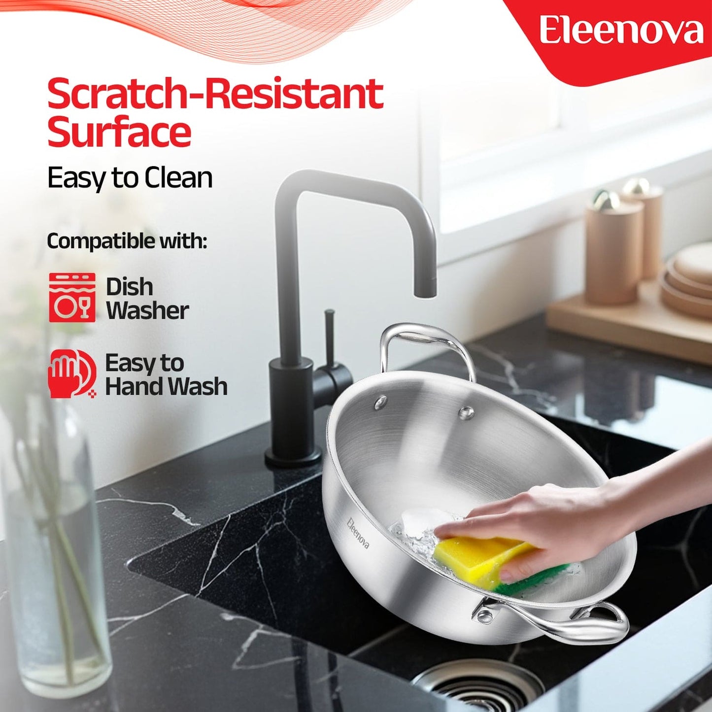 Eleenova Triply Stainless Steel Kadai/Kadhai with Lid, 2 Litres, 20cm/7.8 Inch, 1.24Kg, ISI Certified with Product Lifetime Warranty, Durable 3-Layer Body, 100% Toxin-Free & No Chemical Coating