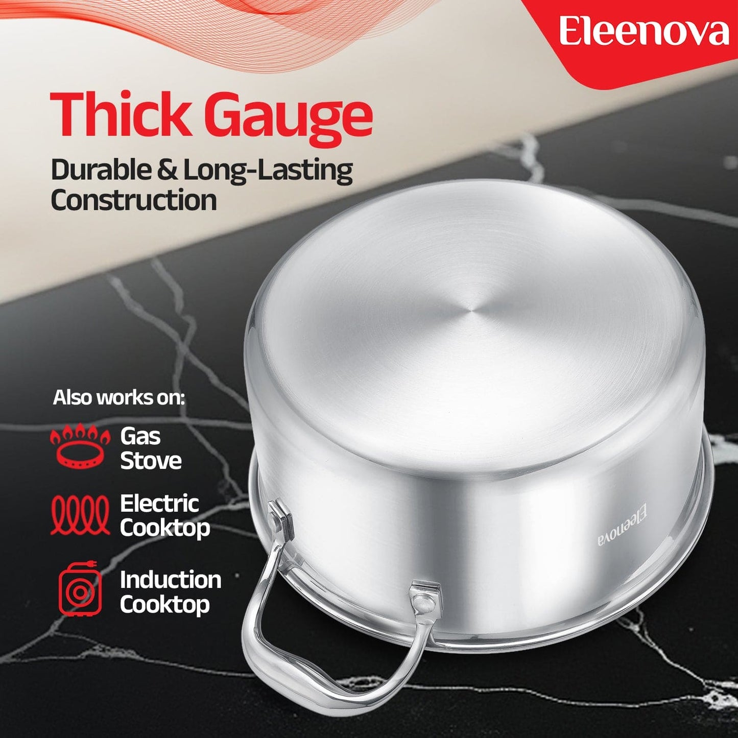 Eleenova Triply Stainless Steel Casserole with Lid, ISI Certified with Product Lifetime Warranty, Durable 3-Layer Body, 100% Toxin-Free & No Chemical Coating