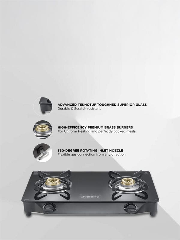 Reflex Glasstop Gas Stove With 2 Brass Burners