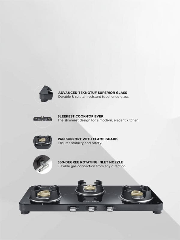 Olive Glass Top Gas Stove With 3 Brass Burners