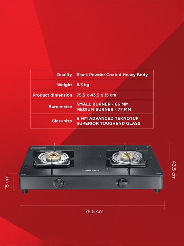 Constellation Glass Top Gas Stove with 2 Brass Burners
