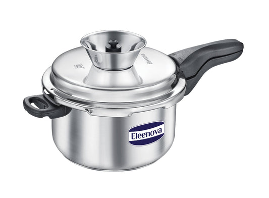 Eleenova Stainless Steel Pressure Cooker 5 L | World's First Pressure Cooker with Spill Bowl - Patent Applied | 5 Year Warranty | ISI Certified | High Quality Stainless Steel | Metallic Safety Plug| Food Safe Nitrile Gasket | Serves 4-6 People