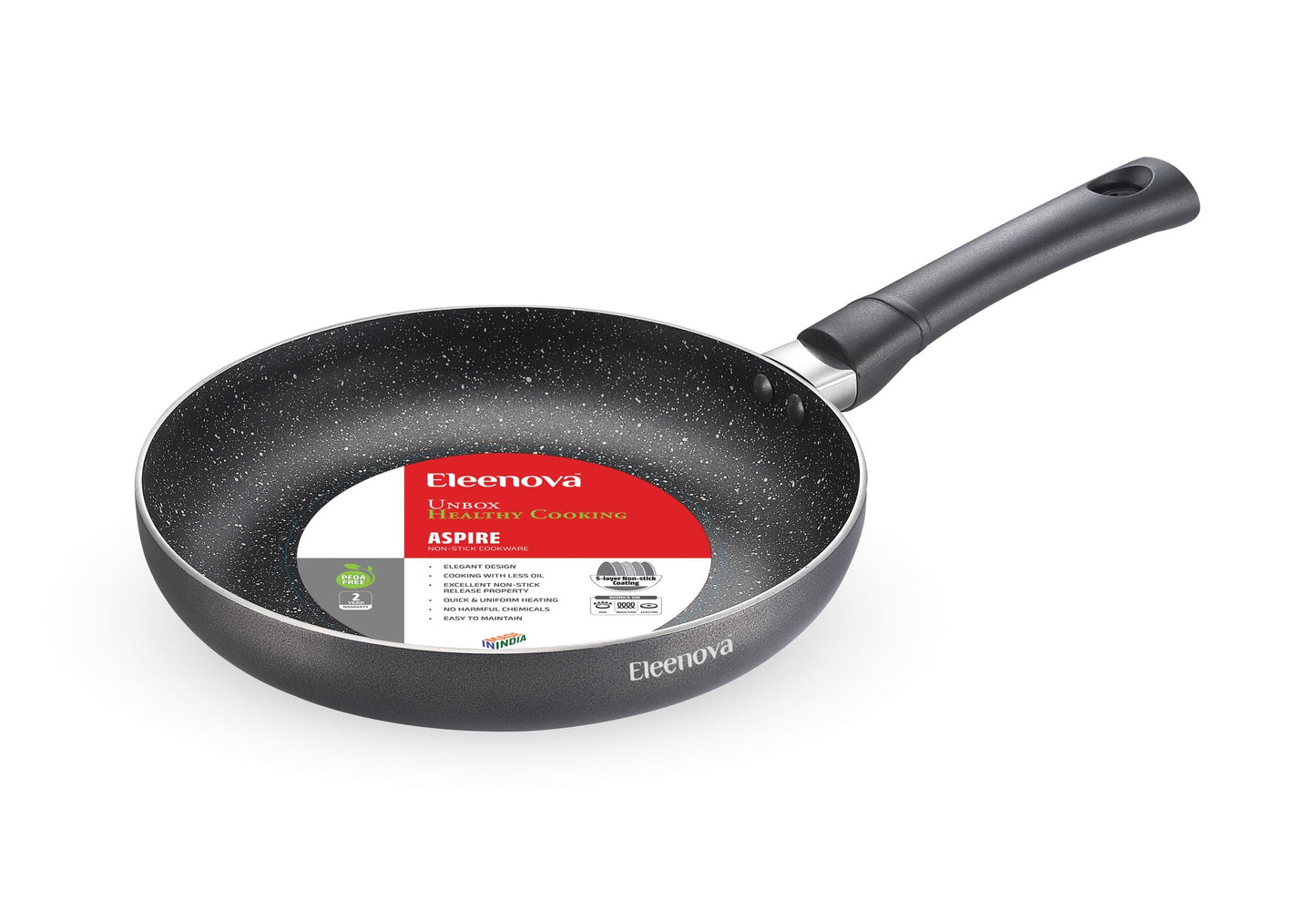 Eleenova Aspire Non-Stick Fry Pan | 20cm, 24cm & 26cm | 5 Layer Non-Stick Coating | PFOA Free | Metal Spoon Friendly | Cool Touch Bakelite Handle | Easy to Clean | 1 Year Warranty