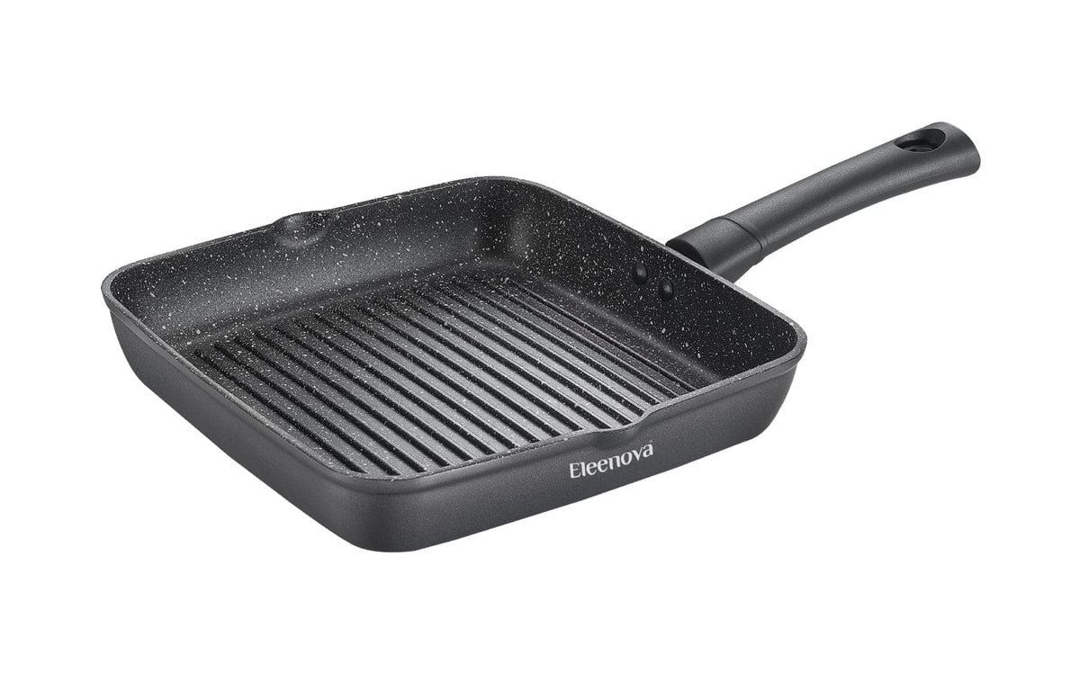 Eleenova Aspire Non-Stick Grill Pan 24cm | 5 Layer Non-Stick Coating | PFOA Free | Metal Spoon Friendly | Cool Touch Bakelite Handle | Easy to Clean | 1 Year Warranty