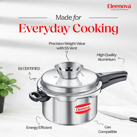 Eleenova Anti-Spill Vintage Aluminium Pressure Cooker -5 L | Worlds First Anti Spill Design | Gas Compatiable | 5 Year Product Warranty | ISI Certified | Superior Quality Aluminium