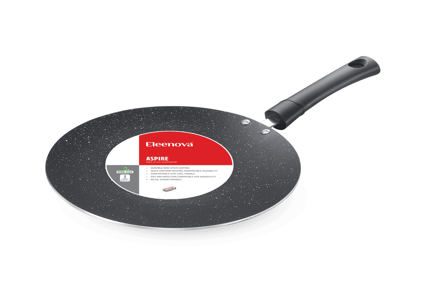 Eleenova Aspire Non-Stick Concave Tawa | 25cm & 28cm | 5 Layer Non-Stick Coating | PFOA Free | Metal Spoon Friendly | Cool Touch Bakelite Handle | Without Induction Base | Easy to Maintain | 2 Year Warranty