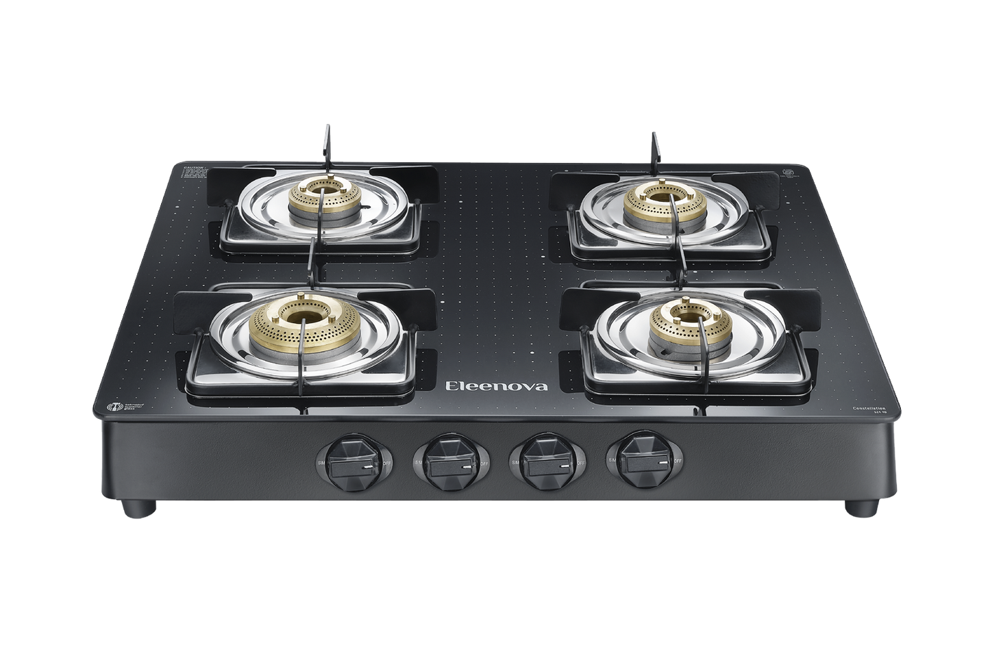 Eleenova Constellation Gas Stove | 2 Burner, 3 Burner & 4 Burner | Advanced Teknotuf Superior Glass | High-Speed Jumbo Burner | 360° Rotating Inlet Nozzle | Square Drip Tray | ISI Certified | 5 Year Glass Warranty