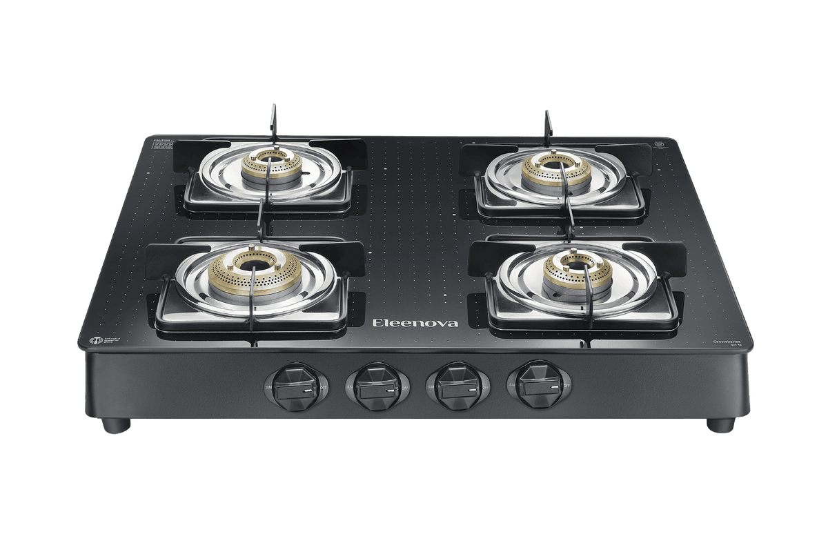 Eleenova Constellation Gas Stove | 2 Burner, 3 Burner & 4 Burner | Advanced Teknotuf Superior Glass | High-Speed Jumbo Burner | 360° Rotating Inlet Nozzle | Square Drip Tray | ISI Certified | 5 Year Glass Warranty