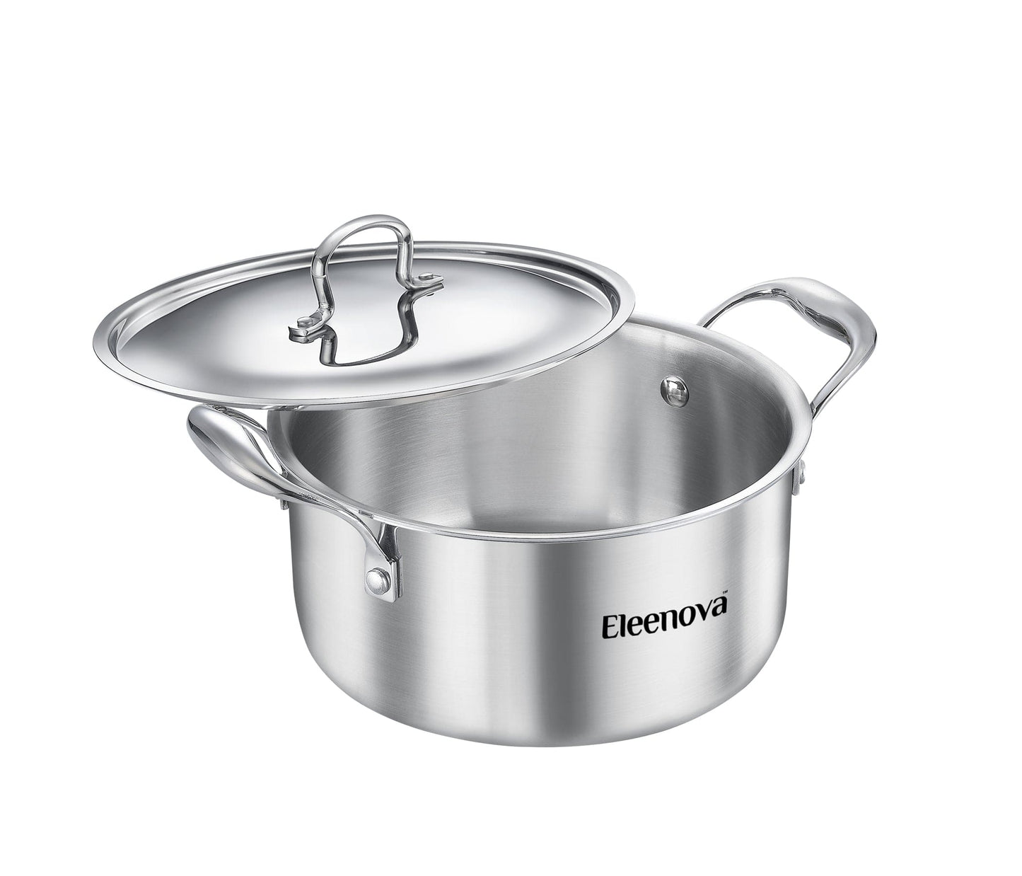Eleenova Signature Tri-Ply Stainless Steel Casserole with SS Lid | 20cm, 22cm & 24cm | Even Heat Distribution | Scratch-Resistant Matte Finish | Gas, Induction & Electric Compatible | Lifetime Warranty