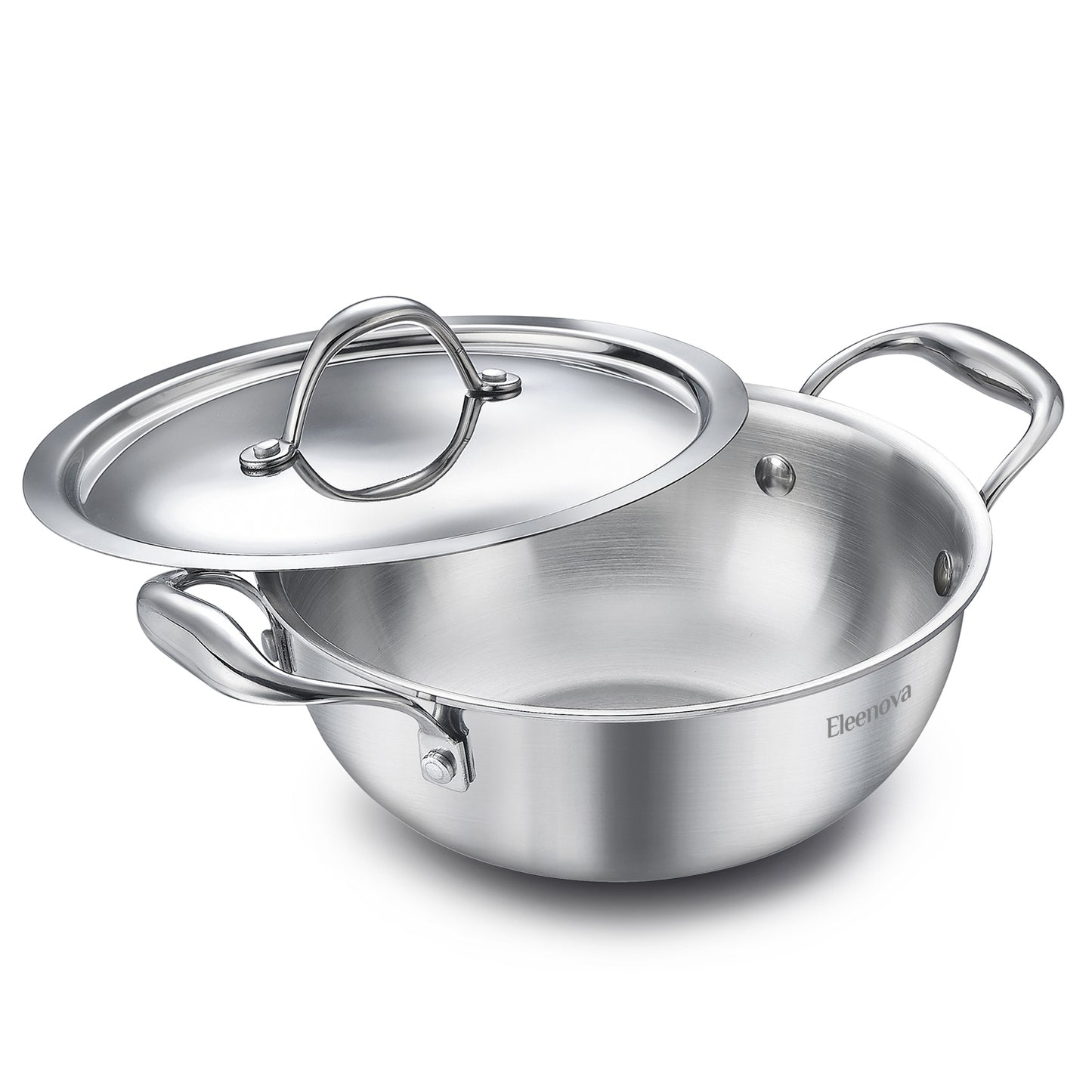 Eleenova Triply Stainless Steel Kadai/Kadhai with Lid, 3.5 Litres, 24cm/9.4 Inch, 1.61Kg, ISI Certified with Product Lifetime Warranty, Durable 3-Layer Body, 100% Toxin-Free & No Chemical Coating