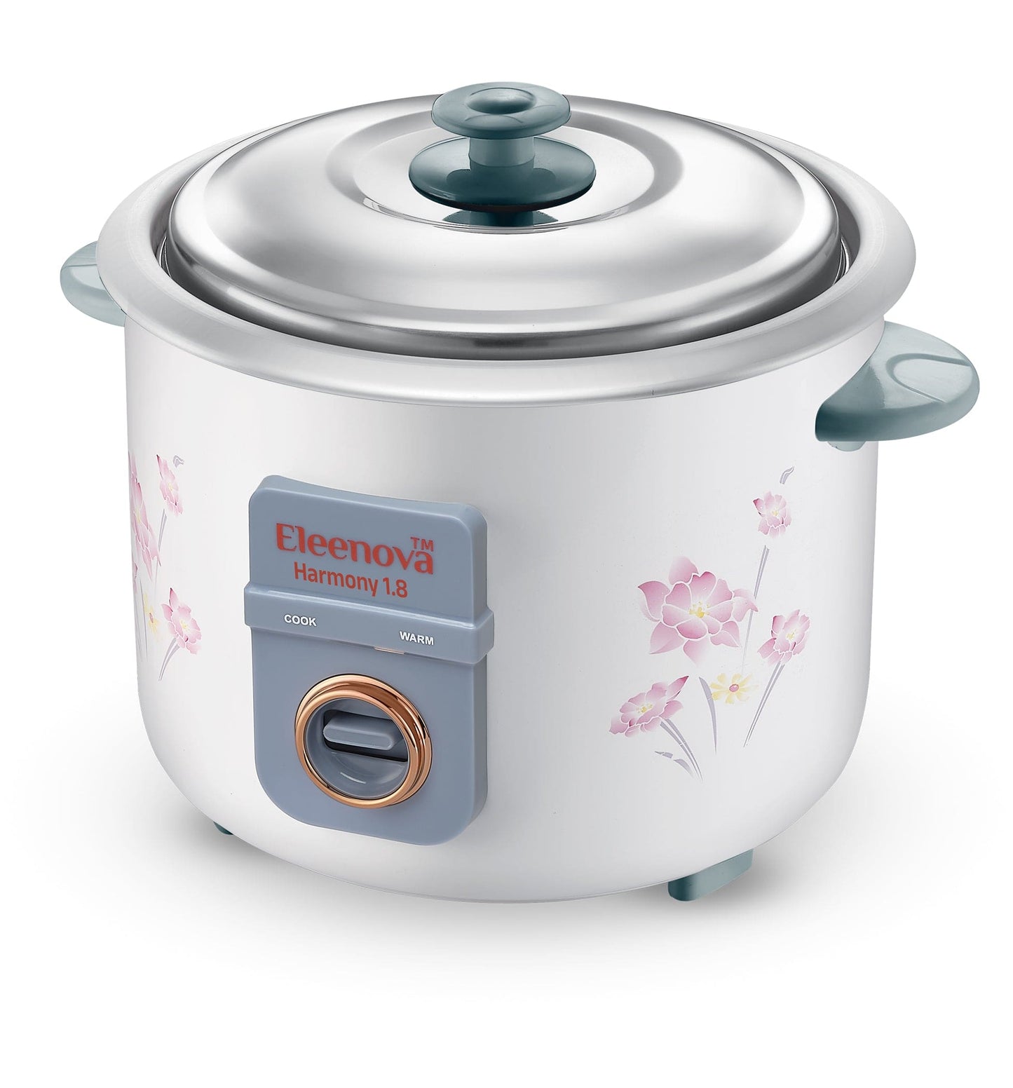 Eleenova Harmony 1.8 Rice Cooker 700W | 1.8 Litre Double Bowl | Extra Cooking Pan | Stainless Steel Lid | Keep Warm Function | Detachable Power Cord | Cool Touch Handles | 1 Year Warranty