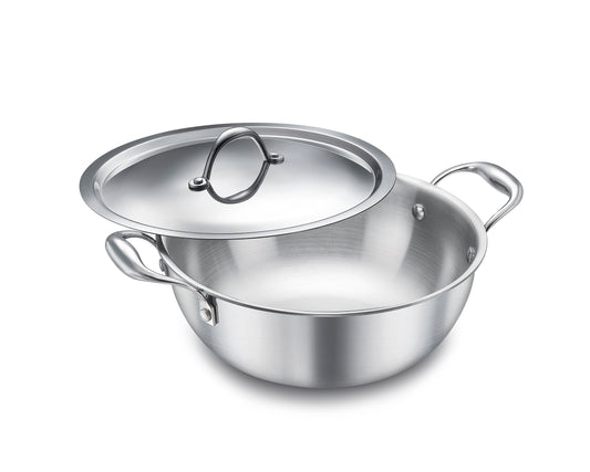 Eleenova Triply Stainless Steel Kadai/Kadhai with Lid, 4 Litres, 26cm/10.2 Inch, 1.83Kg, ISI Certified with Product Lifetime Warranty, Durable 3-Layer Body, 100% Toxin-Free & No Chemical Coating