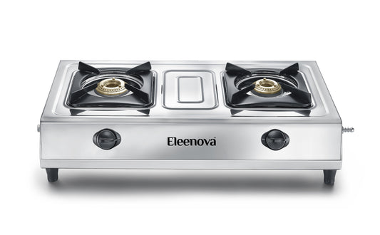Eleenova Majesty Stainless Steel Gas Stove | Majesty 2B & Majesty Plus 2B | Durable Stainless Steel Body | High-Efficiency Brass Burners | Easy-to-Clean Surface | Ergonomic Heat-Resistant Knobs | ISI Certified | 2 Year Warranty