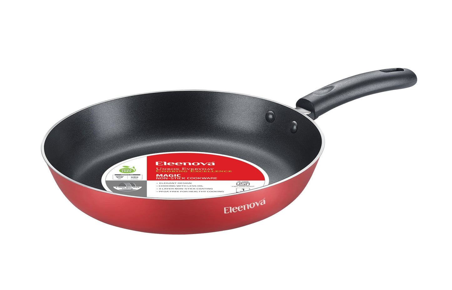Eleenova Magic Non-Stick Fry Pan | 20cm, 24cm & 26cm | 3 Layer Non-Stick Coating | PFOA Free | Metal Spoon Friendly | Cool Touch Bakelite Handle | Less Oil Cooking | Easy to Clean | ISI Certified | 1 Year Warranty