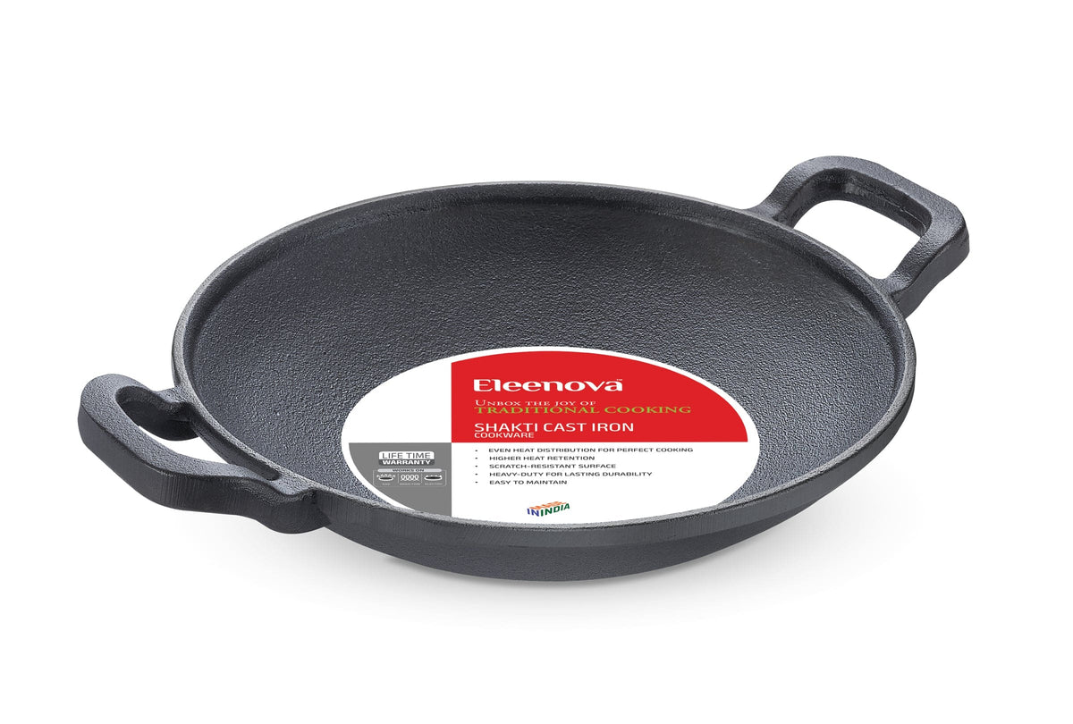 Eleenova Shakti Cast Iron Appachetty 20cm | Pre-Seasoned Cookware | Gas, Induction & Electric Compatible | Chemical-Free Cooking | Even Heat Distribution | Lifetime Warranty