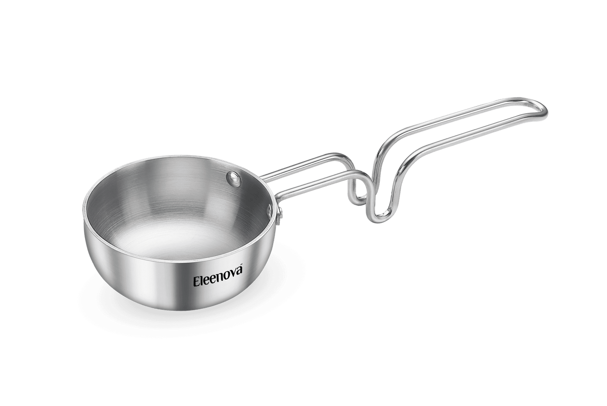 Eleenova Signature Tri-Ply Stainless Steel Tadka Pan 11.5cm | Even Heat Distribution | Scratch-Resistant Matte Finish | Non-Reactive Healthy Cooking | Gas, Induction & Electric Compatible | Lifetime Warranty