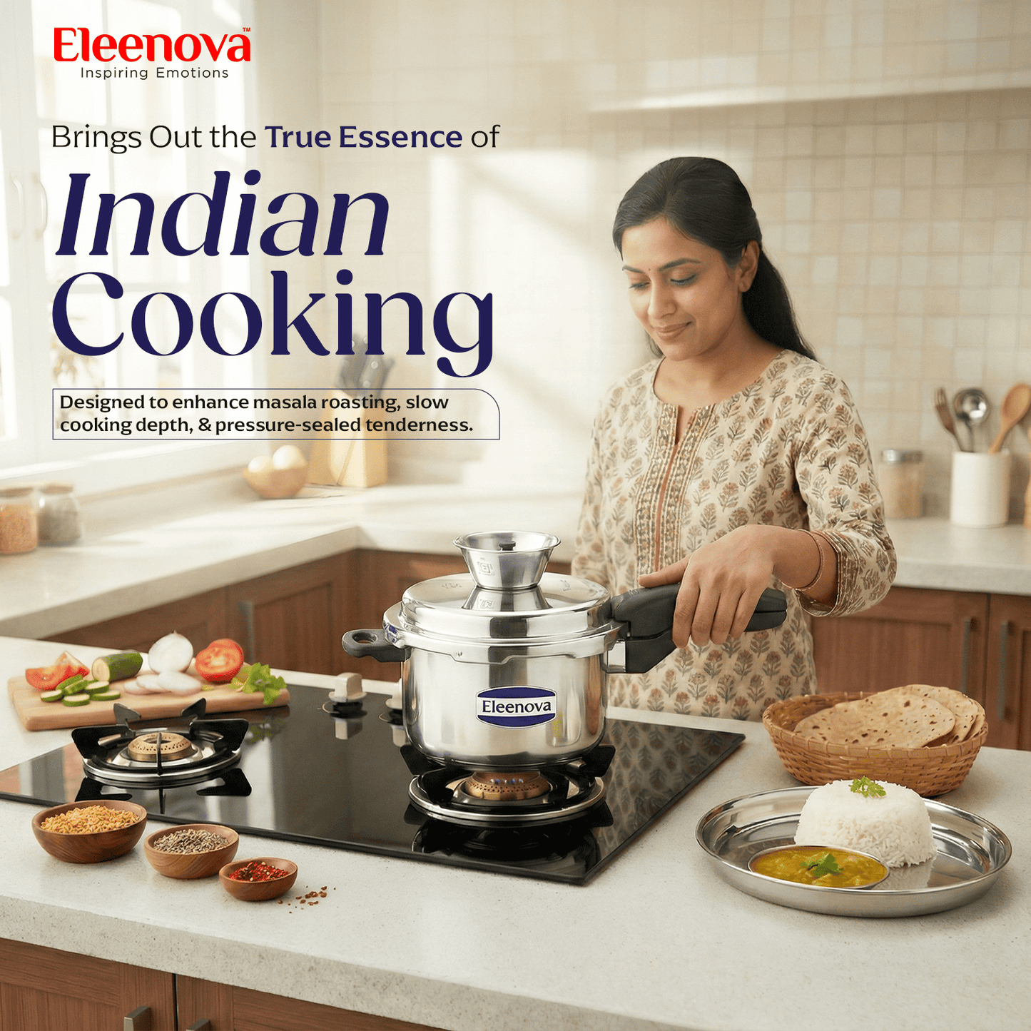 Eleenova Triply Pressure Cooker 5 L | World's First Pressure Cooker with Spill Bowl-Patent Applied | 5 Year Warranty | ISI Certified| Tri Ply Stainless Steel Body | Metallic Safety Plug| Food Safe Nitrile Gasket | Serves 4-6 People