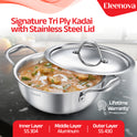 Eleenova Triply Stainless Steel Kadai/Kadhai with Lid, 4 Litres, 26cm/10.2 Inch, 1.83Kg, ISI Certified with Product Lifetime Warranty, Durable 3-Layer Body, 100% Toxin-Free & No Chemical Coating