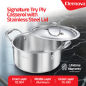 Eleenova Triply Stainless Steel Casserole with Lid, ISI Certified with Product Lifetime Warranty, Durable 3-Layer Body, 100% Toxin-Free & No Chemical Coating