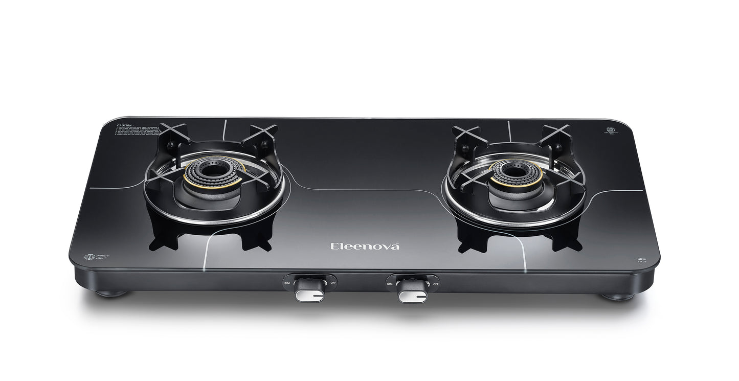 Eleenova Olive Gas Stove Range | Olive 2B, Olive Plus 2B, Olive 3B  | Ultra Slim Design | Teknotuf Superior Glass | High-Speed Jumbo Burner | Premium Brass Burners | 360° Rotating Inlet Nozzle | 5 Year Glass Warranty