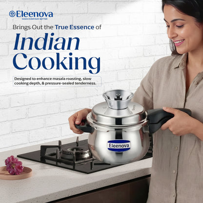 Eleenova Legacy Handi Pressure Cooker 3 L | World's First Pressure Cooker with Spill Bowl-Patent Applied | 5 Year Warranty | ISI Certified| Metallic Safety Plug | Food Safe Nitrile Gasket | Gas and induction Friendly | Serves 3-4 People