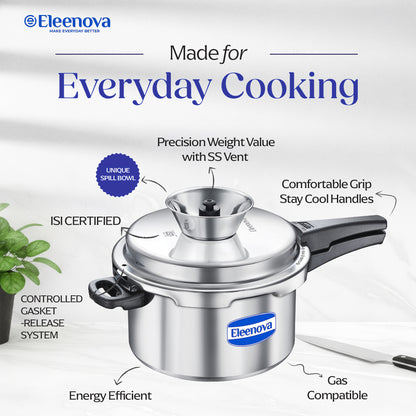 Eleenova Vintage  Pressure Cooker Aluminium 5 L | World's First Pressure Cooker with Spill Bowl-- Patent Applied | 5 Year Warranty | ISI Certified | Patented Applied | Superior Quality Aluminium | Food Safe Nitrile Gasket | Serves 4-6 People