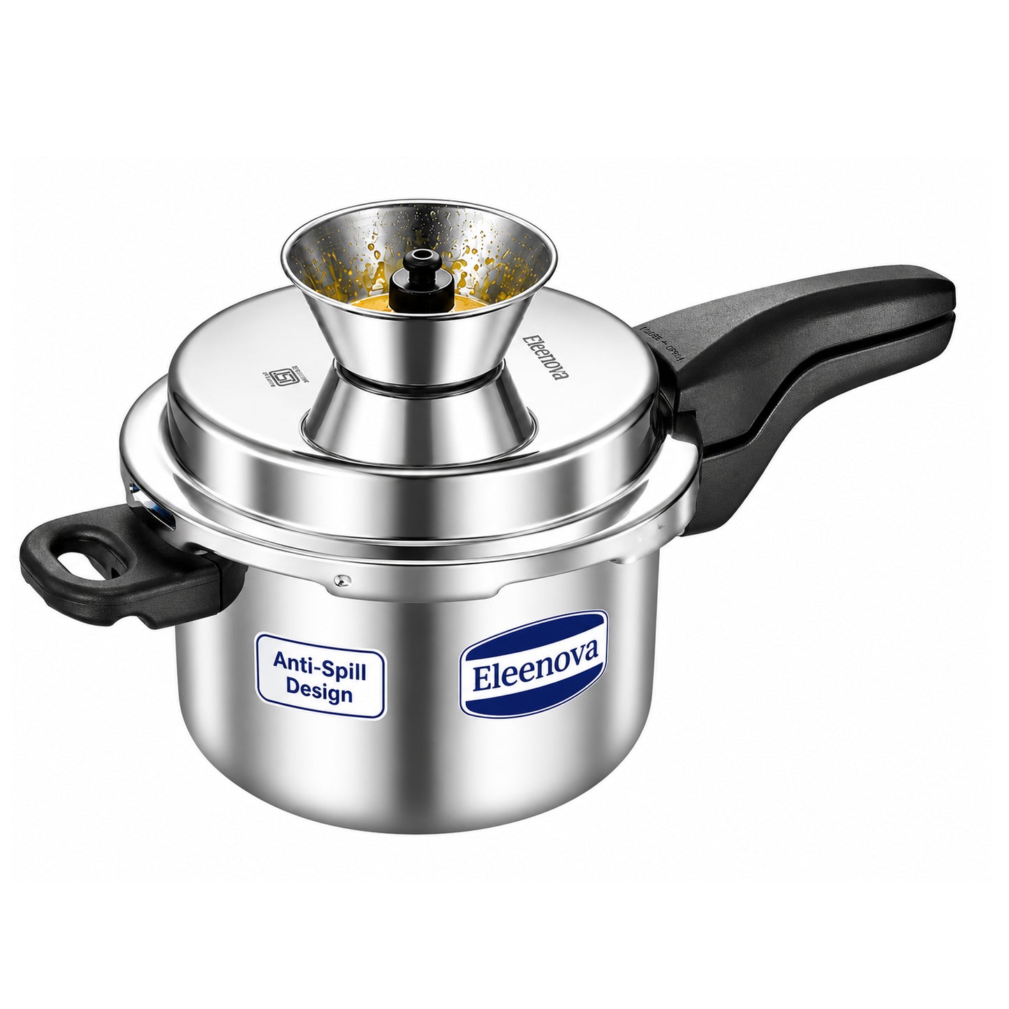 Eleenova Triply Pressure Cooker 3 L | World's First Pressure Cooker with Spill Bowl-Patent Applied  | 5 Year Warranty | ISI Certified | Tri Ply Stainless Steel Body | Metallic Safety Plug | Food Safe Nitrile Gasket | Serves 3-4 People