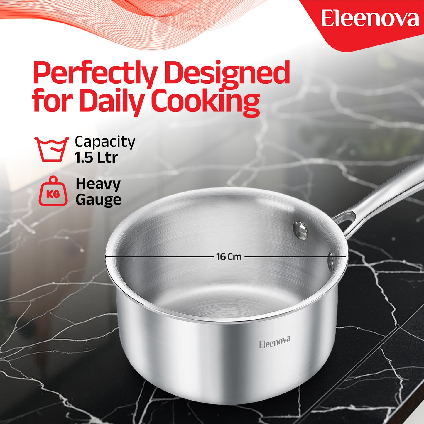 Eleenova Signature Tri Ply Sauce Pan 16 cm