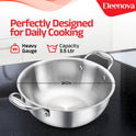 Eleenova Triply Stainless Steel Kadai/Kadhai with Lid, 3.5 Litres, 24cm/9.4 Inch, 1.61Kg, ISI Certified with Product Lifetime Warranty, Durable 3-Layer Body, 100% Toxin-Free & No Chemical Coating