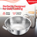 Eleenova Triply Stainless Steel Kadai/Kadhai with Lid, 2.75 Litres, 22cm/8.6 Inch, 1.31Kg, ISI Certified with Product Lifetime Warranty, Durable 3-Layer Body, 100% Toxin-Free & No Chemical Coating