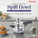 Eleenova Legacy Handi Pressure Cooker 3 L | World's First Pressure Cooker with Spill Bowl-Patent Applied | 5 Year Warranty | ISI Certified| Metallic Safety Plug | Food Safe Nitrile Gasket | Gas and induction Friendly | Serves 3-4 People