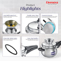 Eleenova Legacy Handi Pressure Cooker 3 L | World's First Pressure Cooker with Spill Bowl-Patent Applied | 5 Year Warranty | ISI Certified| Metallic Safety Plug | Food Safe Nitrile Gasket | Gas and induction Friendly | Serves 3-4 People