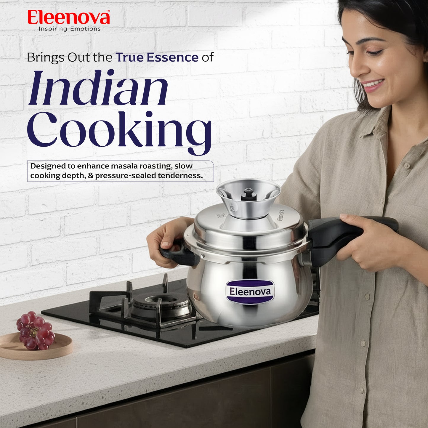 Eleenova Legacy Handi Pressure Cooker 3 L | World's First Pressure Cooker with Spill Bowl-Patent Applied | 5 Year Warranty | ISI Certified| Metallic Safety Plug | Food Safe Nitrile Gasket | Gas and induction Friendly | Serves 3-4 People