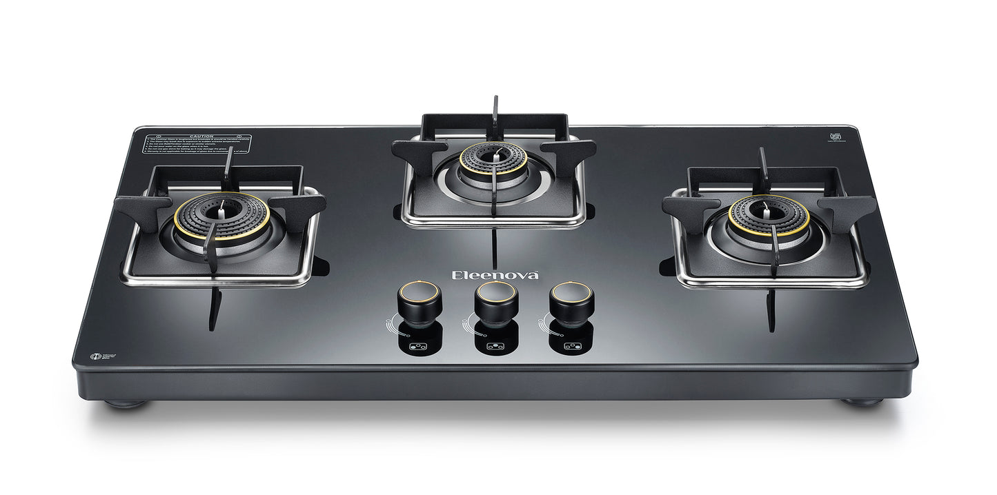 Eleenova Neo Gas Stove Range | Neo 3B & Neo 3B Auto Ignition | Ultra Slim Design | Teknotuf Superior Glass | Premium Brass Burners | Pan Support with Flame Guard | 360° Rotating Inlet Nozzle | ISI Certified | 5 Year Glass Warranty