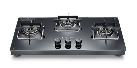 Eleenova Neo Gas Stove Range | Neo 3B & Neo 3B Auto Ignition | Ultra Slim Design | Teknotuf Superior Glass | Premium Brass Burners | Pan Support with Flame Guard | 360° Rotating Inlet Nozzle | ISI Certified | 5 Year Glass Warranty