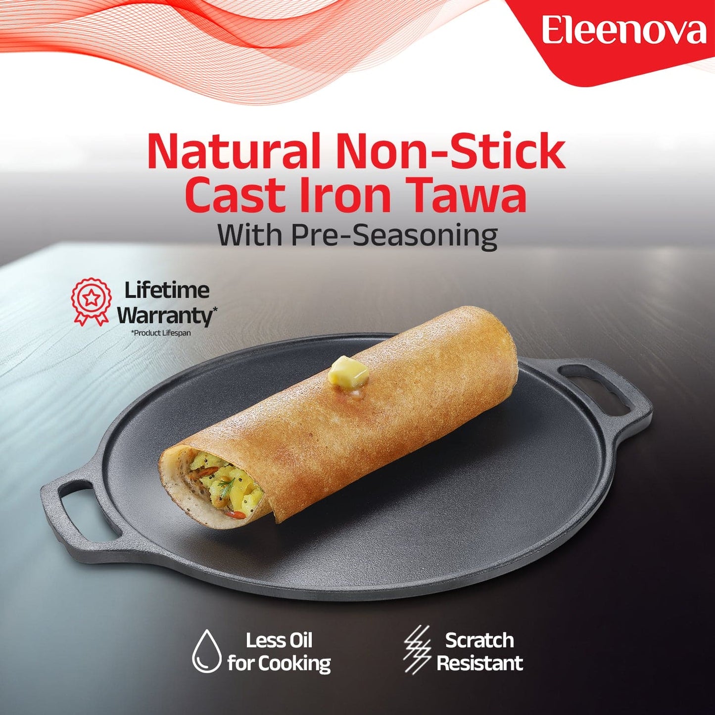 Eleenova Shakti Cast Iron Cookware - Dosa Tawa 30 cm