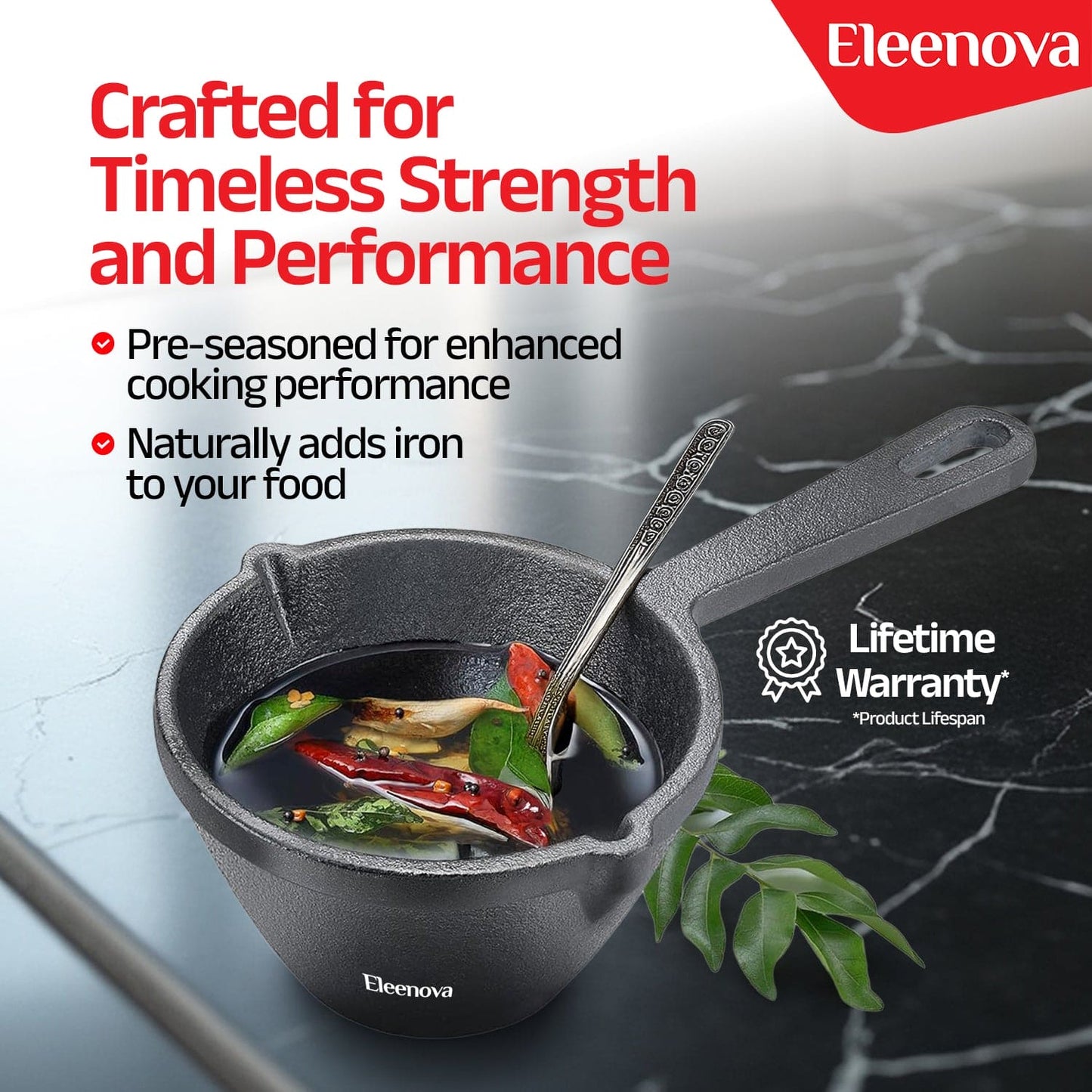 Eleenova Shakti Cast Iron Cookware - Tadka Pan 14 cm