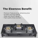 Reflex Glasstop Gas Stove With 3 Brass Burners