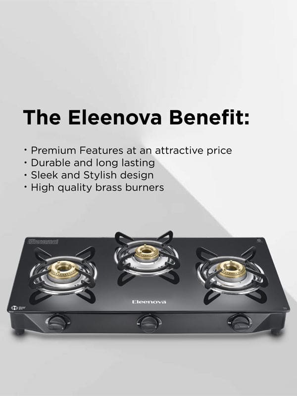 Reflex Glasstop Gas Stove With 3 Brass Burners
