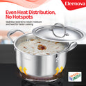 Eleenova Triply Stainless Steel Casserole with Lid, ISI Certified with Product Lifetime Warranty, Durable 3-Layer Body, 100% Toxin-Free & No Chemical Coating