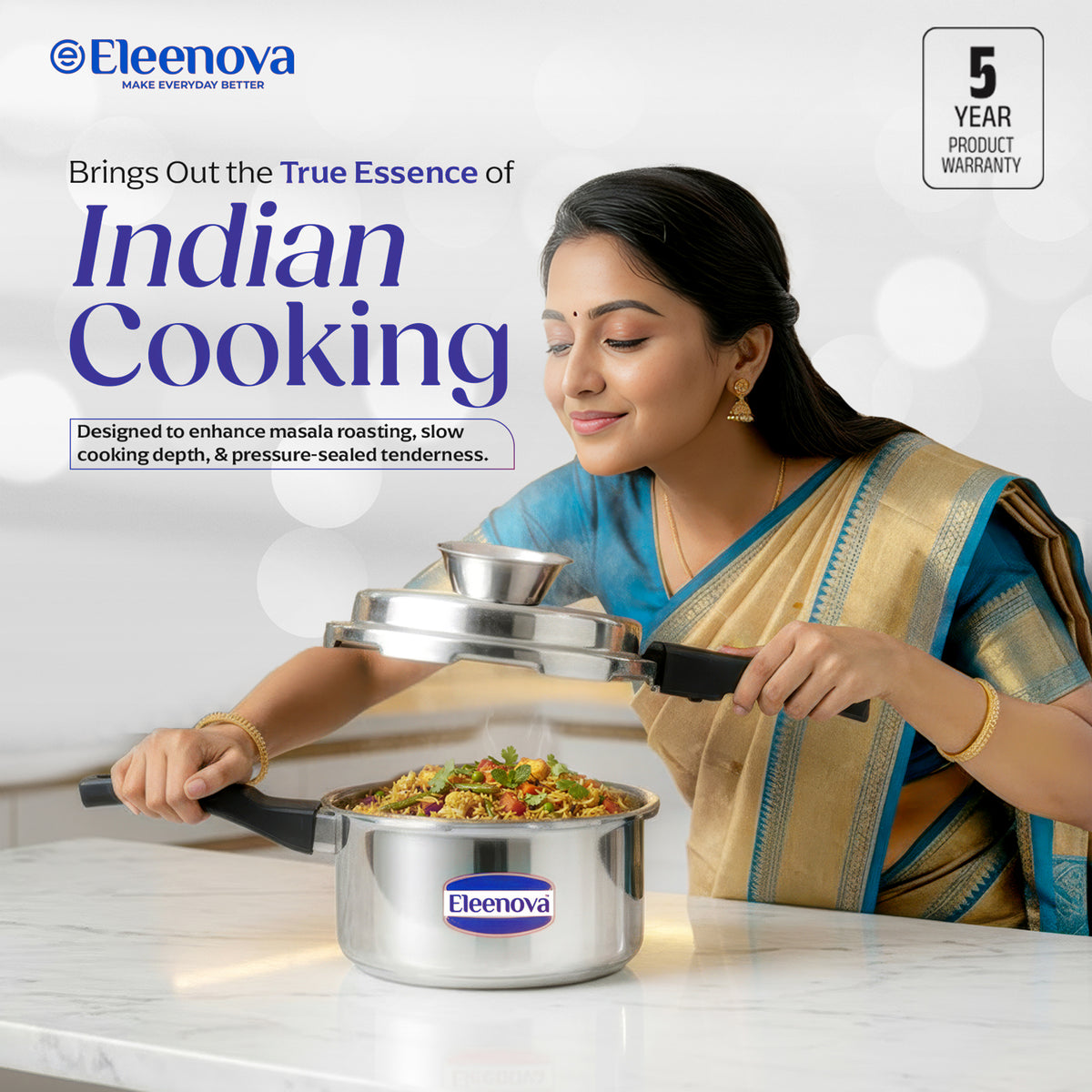 Eleenova Vintage Aluminium Pressure Cooker 2 L|World First Pressure Cooker with Spill Bowl - Patent Applied| Gas Stove Compatiable | 5 Year Warranty | Superior Quality Aluminium | ISI Certified | Food Safe Nitrile Gasket | Outer Lid -Alu 2 L