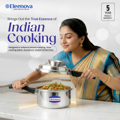 Eleenova Vintage Aluminium Pressure Cooker 2 L|World First Pressure Cooker with Spill Bowl - Patent Applied| Gas Stove Compatiable | 5 Year Warranty | Superior Quality Aluminium | ISI Certified | Food Safe Nitrile Gasket | Outer Lid -Alu 2 L