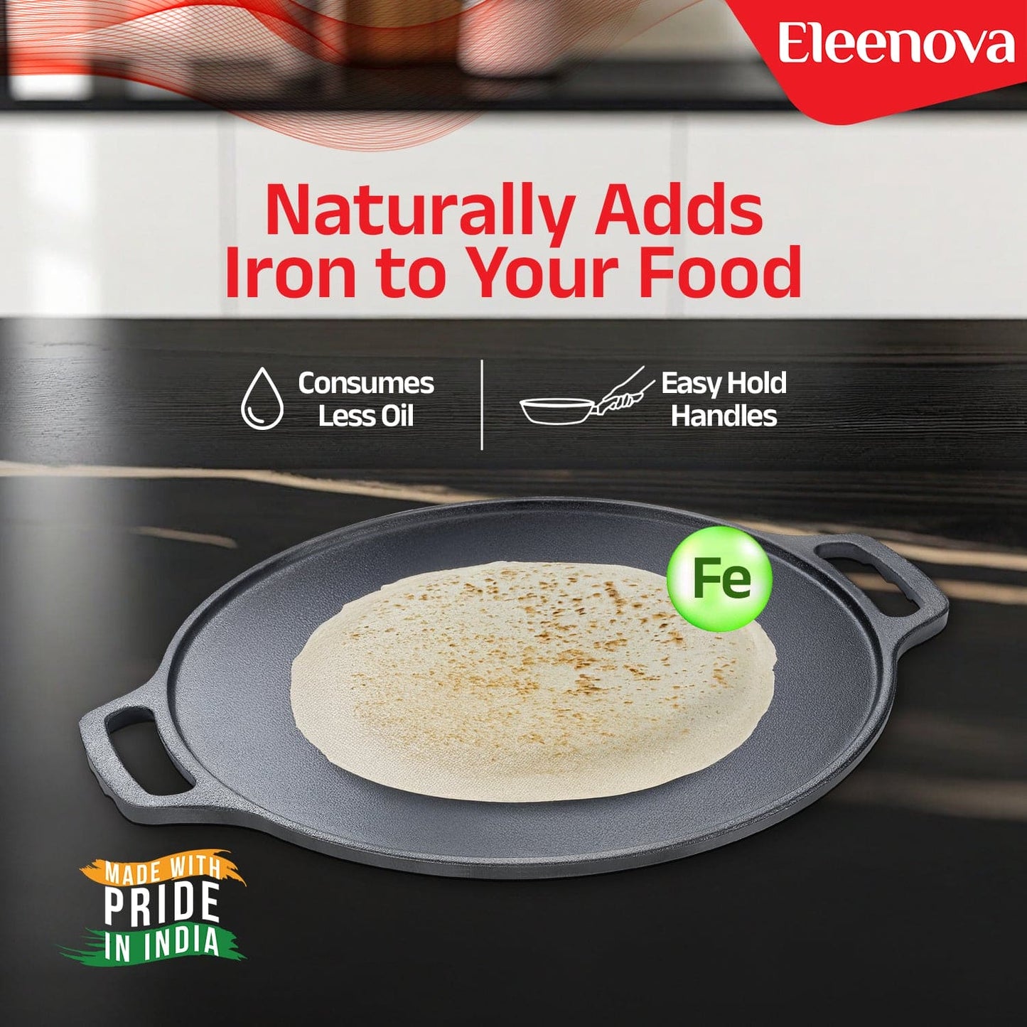 Eleenova Shakti Cast Iron Cookware - Dosa Tawa 30 cm