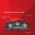 Reflex Glasstop Gas Stove With 3 Brass Burners